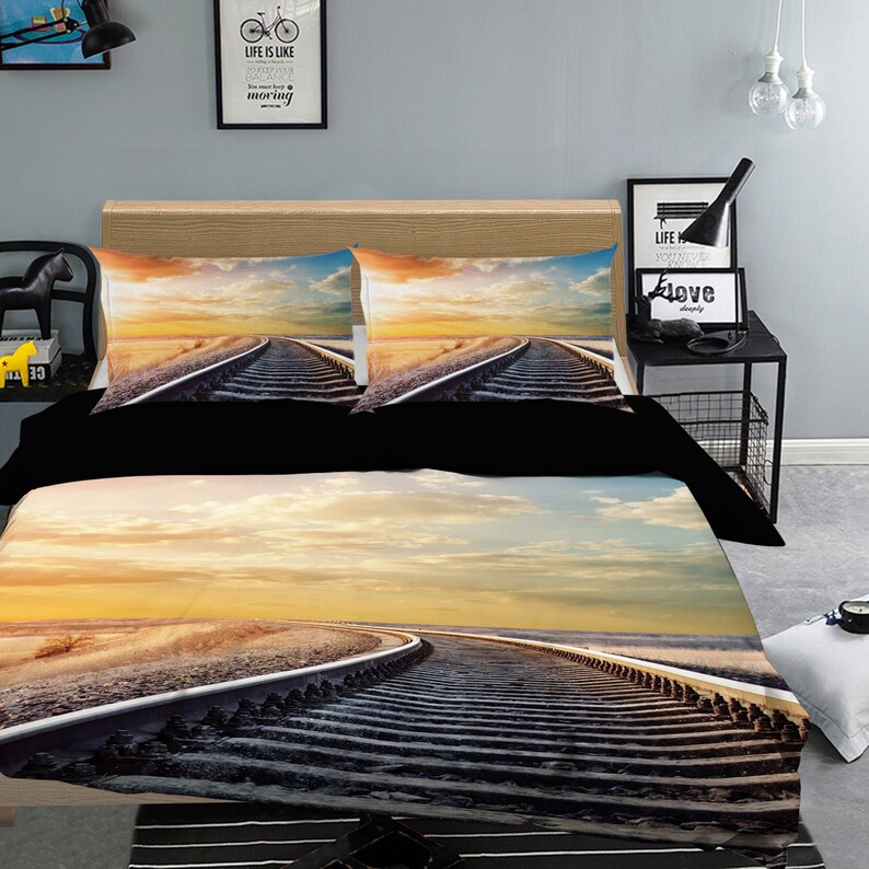 3d Train Track 3102 Bedding Bed Pillowcases Quilt Duvet Cover Image 0