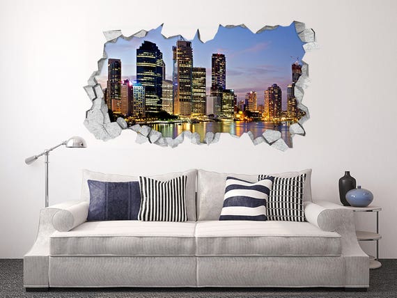 3d hong kong night view 111 wall stickers decal breakthrough | etsy