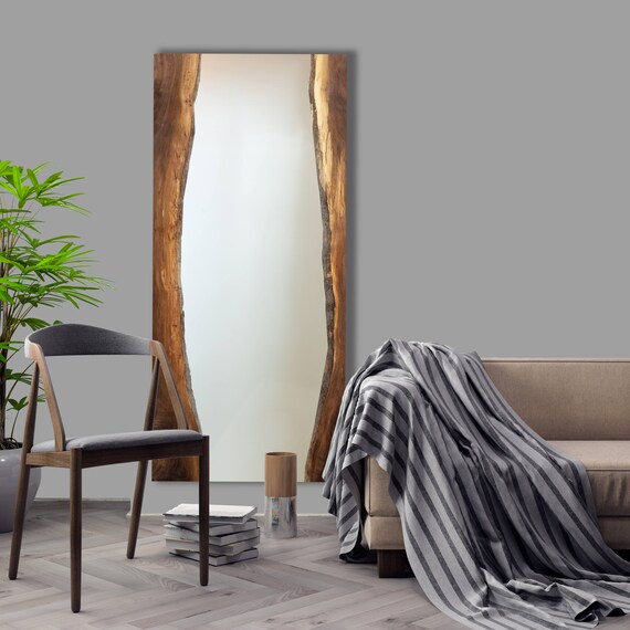 Custom Black Walnut Live Edge Wood Full Length Mirror Modern Minimalistic Charming Boho