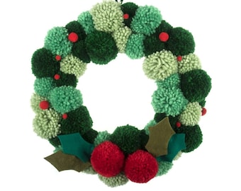 Kit de corona navideña con pompones