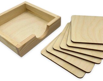 Coaster Holder and 6 Coasters Wood Blanks