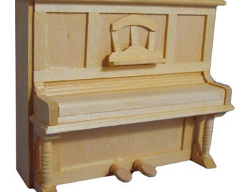 Bare Wood Upright Piano for 12th Scale Dolls House