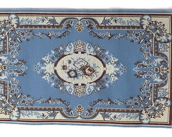 Tapis Victoria bleu 17 x 10 cm pour maison de poupée 12e