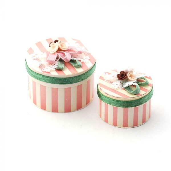 Luxury Pink Stripe Hat Boxes for 12th Scale Dolls House