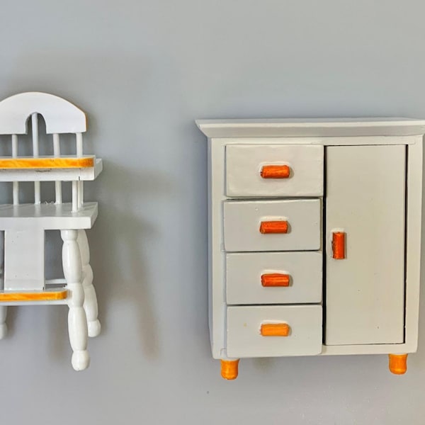 Dolls House Nursery High Chair and Chifforobe Set