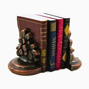 Set of Books and Bronze Bookends for 12th Scale Dolls House