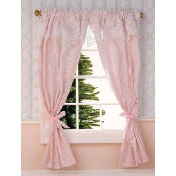 Melody Jane Dollhouse Ecru Lace Net Curtains – 1:12 Scale Miniature Window Accessories For Dolls House | Tied Back Style - View #3