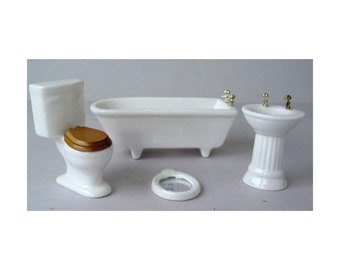 Ceramic White Bathroom Miniature for 112 Scale Dolls Houses