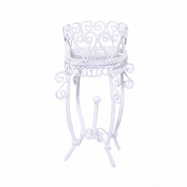 Large White Wire Jardinière for 12th Scale Dolls House