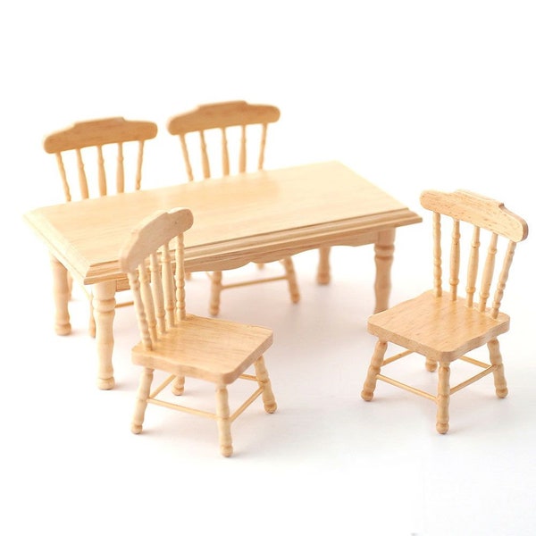 Pine Kitchen Table and 4 Chairs for 12th Scale Dolls House