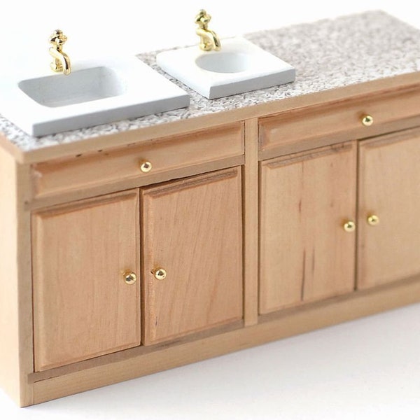 Modern Pine Kitchen Sink Unit with Worktop for 12th Scale Dolls House