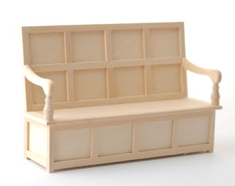 Bare Wood Charles II Settle for 12th Scale Dolls House