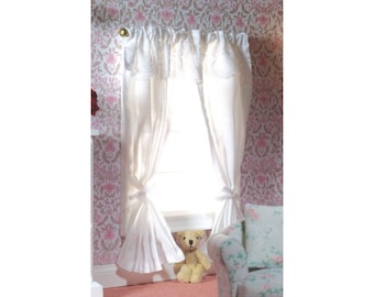 Two Pairs White Curtains on a Rail for 12th Scale Dolls House