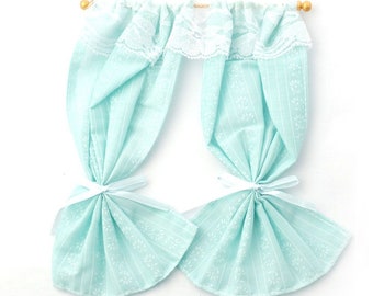 Türkisfarbene Vorhänge auf Schiene für 12th Scale Puppenhaus