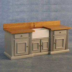 Grey Pine Smallbone Sink Unit with Belfast Sink for 12th Scale Dolls House