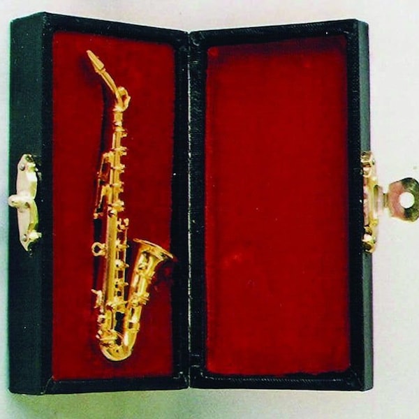 Brass Alto Saxophone in Black Case for 12th Scale Dolls House