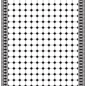 Może przedstawiać: Czarno-biały wzór podłogi z płytek z diamentowym wzorem. Wzór płytek jest otoczony czarno-białą ramką. Tekst "Diamante Mono" Tiled Floor, 1999, Size 15.9"x11.2", Code LM02 jest wydrukowany w górnej części obrazu.