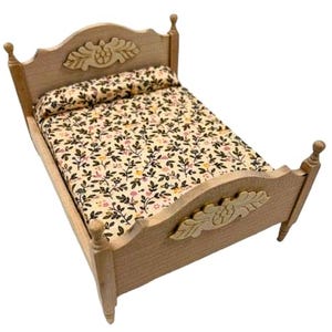 Bare Wood Double Bed for 12th Scale Dolls House
