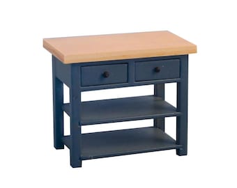Shaker-Style Butchers Block in Blue and Pine for 12th Scale Dolls House