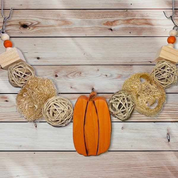 15" Fall Halloween Pumpkin Hanging Chew Toy Garland - Chinchilla