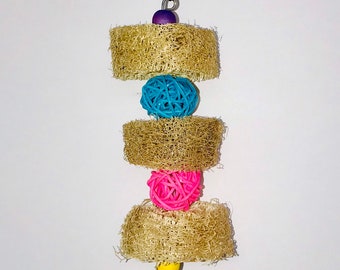 6" Hanging Chinchilla Chew Toy - Loofah & Willow Balls