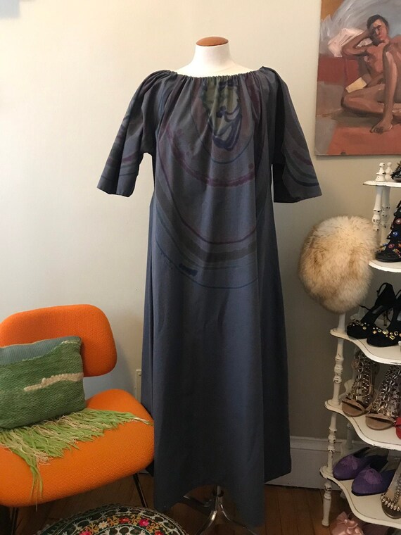 vintage handmade blue marble dyed puff sleeve long