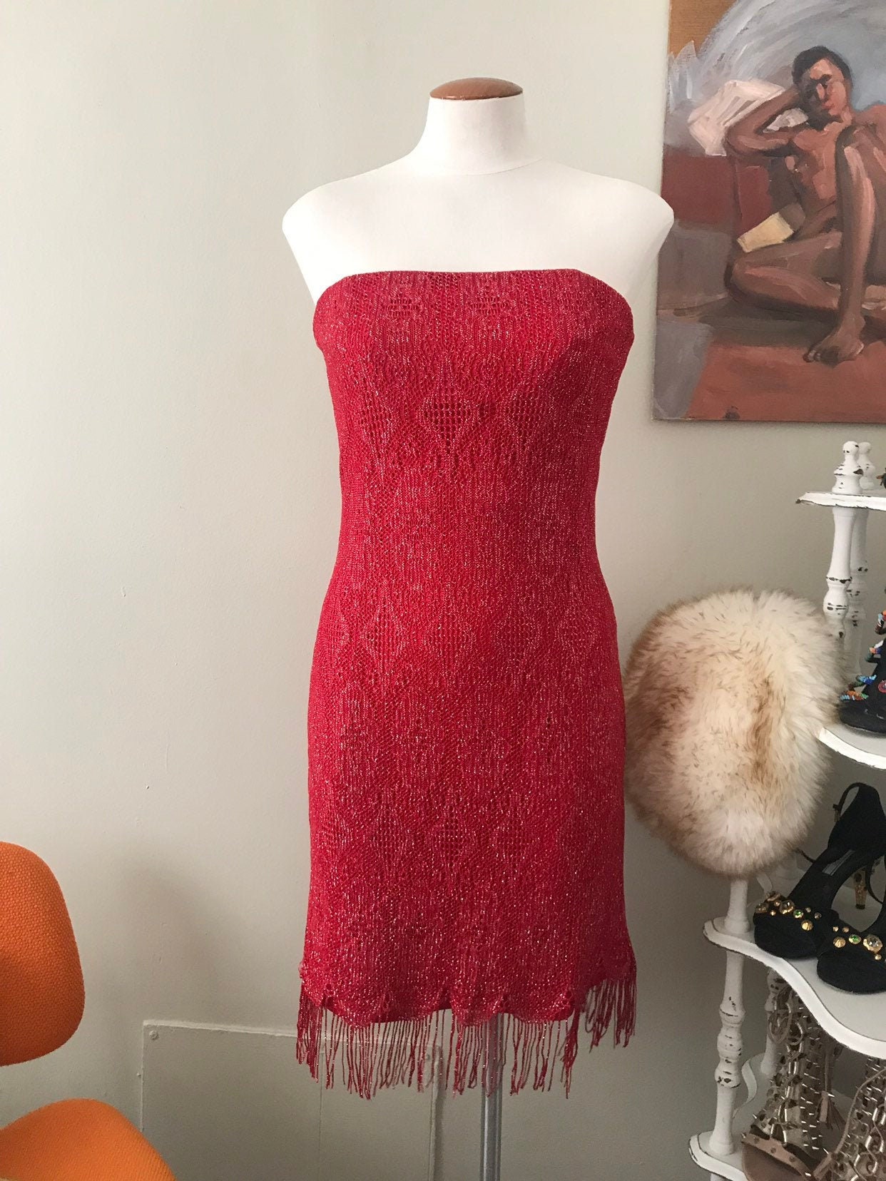 red sparkly gunne sax strapless dress. size 7