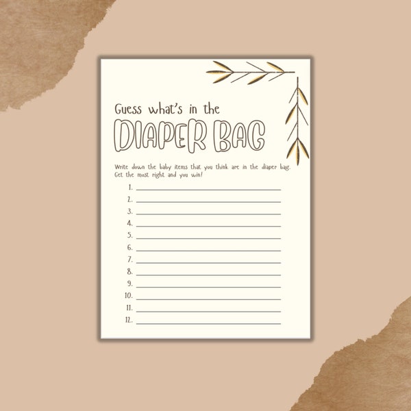 Guess What's in the Diaper Bag Baby Shower Game - Printable Digital Mommy and Daddy Game - Minimal Template for Baby Shower