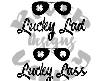 Lucky Lad, Lucky Lass, set of two SVG, PDF, JPG, cutting files, instant download, zip file, shirt design, st. patty, st patrick's day