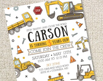 Construction Birthday Invitation, Trucks, Diggers, Any Age (Digital Download)