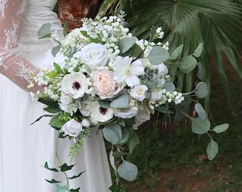 Artificial wedding bouquet silk flower artificial flower home decoration green white elegant