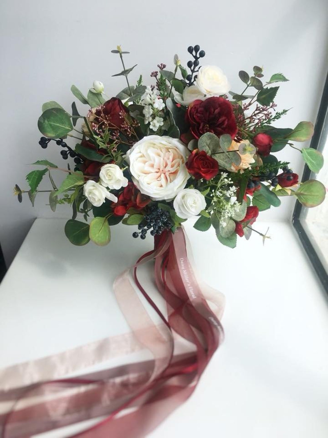 Silk Bouquet Artificial Bouquet Wedding Burgundy Red Bouquet Velvet Red ...