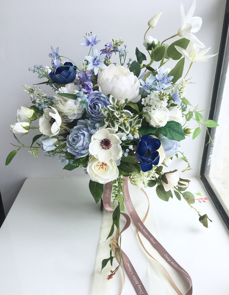 Artificial bouquet Wedding Bouquet blue roses High quality image 4