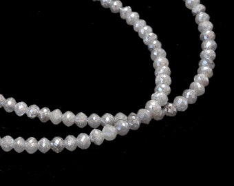 Natural AAA+ Fine Grey Diamond 2.50mm-3.50mm Faceted Rondelle Beads | 16inch Strand | White Diamond Precious Gemstone Loose Bead for Jewelry