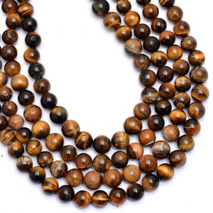 Tiger Eye Gemstone Round Beads | 10mm-12mm Smooth Beads 13&quot; Strand | Natural Yellow Tiger Eye Semi Precious Loose Gemstone Beads for Jewelry