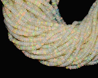 AAA+ Ethiopian Welo Opal Gemstone Smooth 3.5mm-5mm Rondelle Beads | Natural Ethiopian Welo Fire Opal Gemstone Loose Rondelle | 18inch Strand