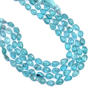 Natural Sky Apatite 6x9mm Faceted Pear Briolette Fancy Beads | Blue Apatite Semi Precious Gemstone Loose Pear Beads for Jewelry | 8&quot; Strand