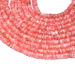 AAA+ Rhodochrosite Gemstone 5mm-6mm Smooth Heishi Beads | Natural Rhodocrosite Semi Precious Gemstone Spacer / Coin Beads | 16inch Strand