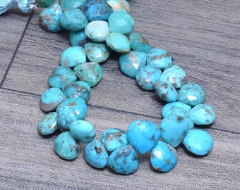 Turquoise Briolettes, Gemstone 9mm-10mm Heart Beads | Natural Arizona Turquoise Faceted Semi Precious Gemstone Loose Beads | 8inch Strand