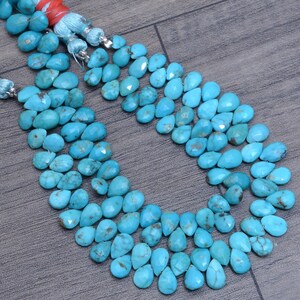 AAA+ Natural Turquoise 6x9mm Pear Faceted Beads | Gemstone Pear Briolette 8" Strand | Arizona Turquoise Semi Precious Gemstone Loose Beads