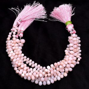 Pink Opal Gemstone Faceted Teardrop Briolette Beads | 8inch Strand | Peruvian Pink Opal Semi Precious Gemstone Teardrop Beads for Jewelry