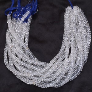 Crystal Quartz Gemstone Heishi Beads | Clear Crystal Smooth Tyre Rondelle | Natural Semi Precious Gemstone Coin / Disc Beads | 13inch Strand