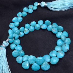 Natural Turquoise Briolette, Gemstone 5mm-8mm Graduating Heart Faceted Beads | Arizona Turquoise Gemstone Beads for Jewelry | 8inch Strand