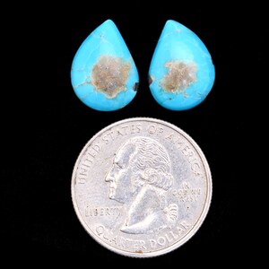 Arizona Turquoise Pear Cabochon Pair | Turquoise 11x15mm Cabochons | Natural Turquoise Semi Precious Gemstone Loose Flat Back Cabs Pair