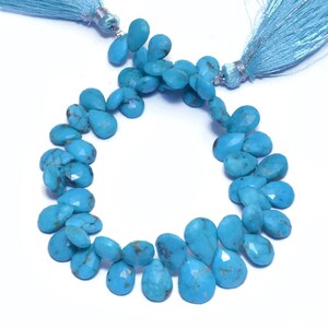 Natural Turquoise 8mm-11mm Pear Faceted Beads | Gemstone Briolettes 8inch Strand | AAA+ Arizona Turquoise Semi Precious Gemstone Loose Beads