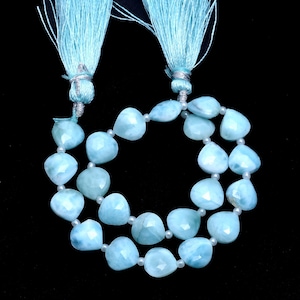 Natural AAA+ Larimar Gemstone 8mm Heart Faceted Briolette Straight Drill Beads | Larimar Loose Semi Precious Gemstone Beads | 5inch Strand