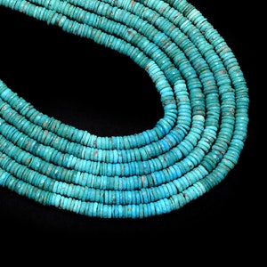 AAA+ Turquoise Gemstone 7mm-8mm Faceted Heishi Beads | 7inch Strand | Arizona Multi Turquoise Precious Gemstone Tyre Rondelle Loose Beads
