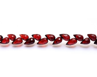 AAA+ Natural Red Garnet Tulip Flower Buds Drops Briolette | 6inch Strand | Garnet Gemstone Diagonal Drill Faceted Teardrop Fancy Loose Beads