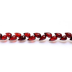 AAA+ Natural Red Garnet Tulip Flower Buds Drops Briolette | 6inch Strand | Garnet Gemstone Diagonal Drill Faceted Teardrop Fancy Loose Beads