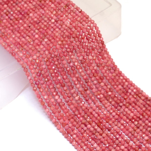 AAA+ Argentina Pink Rhodochrosite 2mm-3mm Micro Faceted Rondelle Beads | Natural Rhodochrosite Semi Precious Gemstone Beads | 13inch Strand